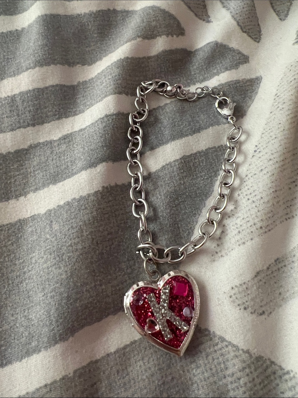 Silver Chain Bracelet with Pink Heart Charm